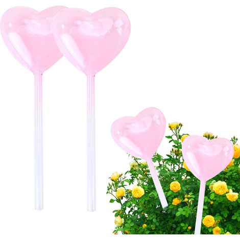 Automatischer rosa Herz-Sprinkler, 2er-Pack + Messglas, sparsames Langsambewässerungssystem für Zimmer- und Gartenpflanzen (1/5)