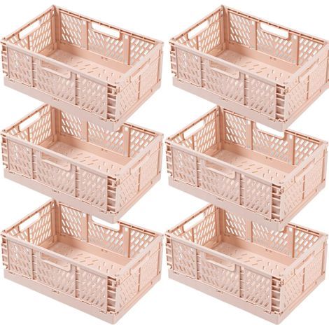 6 faltbare Kisten, stapelbare Aufbewahrungskörbe mit Griff, Aufbewahrungskörbe aus Kunststoff für Schlafzimmer, Büro, Küche (Rosa, 43×29×17cm) (1/5)