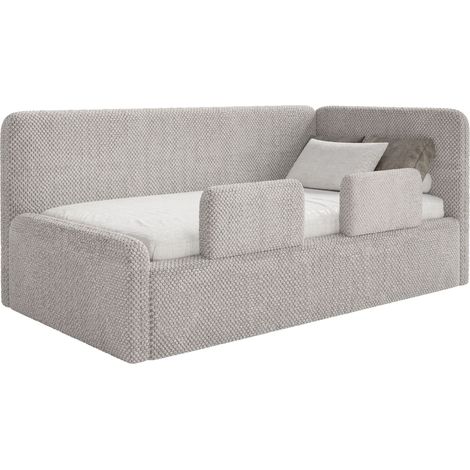 Selsey Fanko – Kinderbett 90x200 cm mit Rausfallschutz, Matratze, Kopfteil rechts, Plüsch, Greige