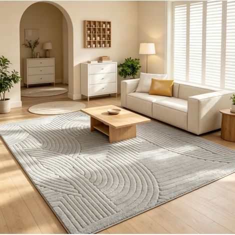 Alfombra de salón 230x160 cm poliéster gris geométrica de pelo largo antideslizante - CHICFURN (1/5)