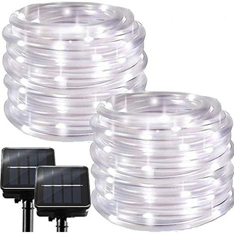 guirlandes lumineuses solaires d'extérieur 8 modes Tube étanche Fil de cuivre Lumière blanche positive Lot de 2 100 LED (1/5)