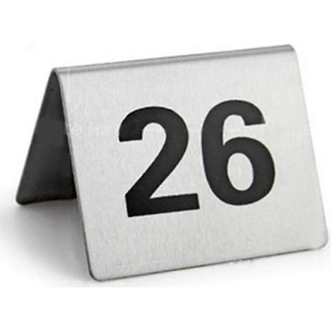 Lot de 25 numéros de table polyvalents en acier inoxydable avec base stable pour restaurants, hôtels et cafés européens (de 26 à 50). (1/4)