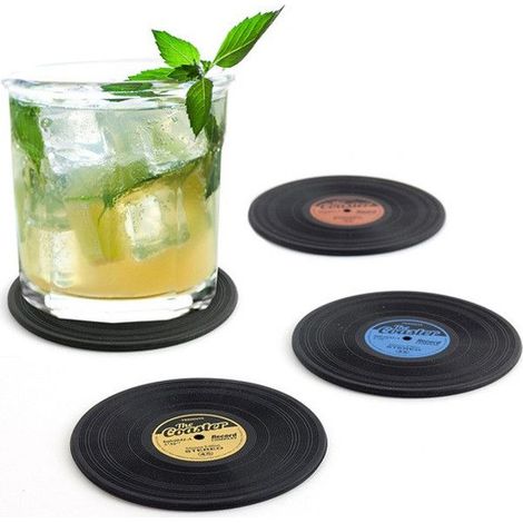 Coasters - The Record - Old Vinyls - Silicone - Black - Set of 4