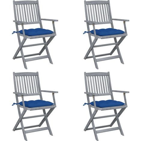Lot de 4 Chaises de jardin pliables - Chaise d'extérieur pour terrasse/jardin avec coussins Bois d'acacia BV409315 - BonneVie (1/5)
