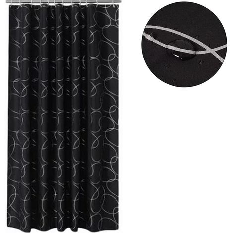 Rideau de douche épais noir et argenté à motifs circulaires, en polyester imperméable, 180 x 180 cm (1/5)