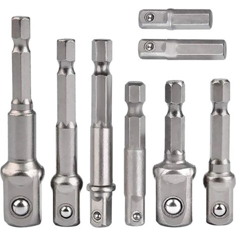 Lot de 8 adaptateurs de douille, adaptateur hexagonal 1/4" vers douille 1/4", 3/8", 1/2", pour perceuse et visseuse sans fil