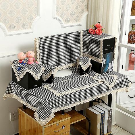 8 Pices(plaid Noir), Protections Crans Tv Housse De Protection D'cran Tv/ordinateur Pour Anti-poussire Et Dcorative Housses De Tlvision Intrieures (1/3)