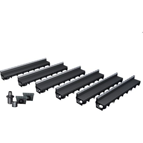 MEA – Pack de 6 caniveaux à fente en PP recyclé – Drainage efficace pour espaces extérieurs – Couvertures inox E-Blade S – Classe de charge A15