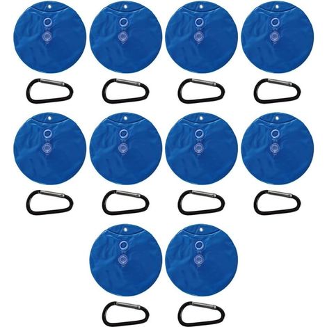 Lot de 10 sacs de lestage en PVC avec crochets pour piscines hors sol rondes lestées résistantes au vent et réutilisables, ancrages, bleu, 28 x 28 cm, installation rapide (1/5)