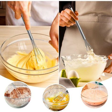 Fouets en acier inoxydable, fouet cuisine 18 cm et 26 cm pour mélanger, faire mousser et fouetter (1/4)