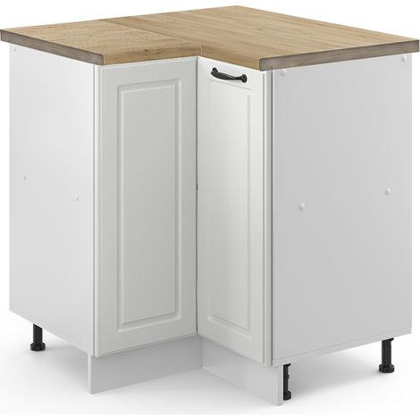 Eckunterschrank R-Line, Weiß Landhaus, 75.6 cm, AP Eiche, Vicco