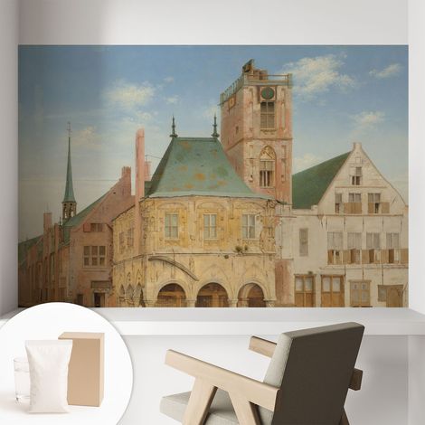 Tapete Vliestapete mit Kleber für Wohnzimmer Schlafzimmer Küche - Wanddekoration Historisches Rathaus 104x70 cm (1/5)