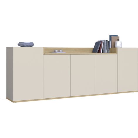 Credenza Cordele, Madia 7 Ripiani, Apertura Battente Made in Italy, 5 Ante, 200x35x70h cm Bianco Cashmere