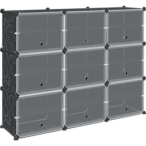 Cubes de rangement 9 pcs avec portes noir PP