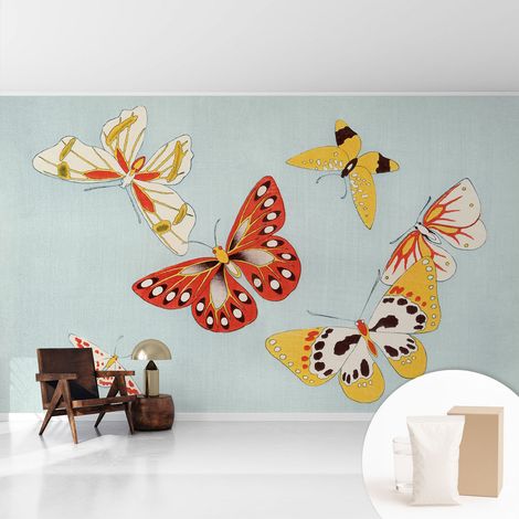 Papier peint intissé décoratif pour salon chambre et cuisine Facile à poser avec colle Papillons artistiques 416x254 cm (1/5)