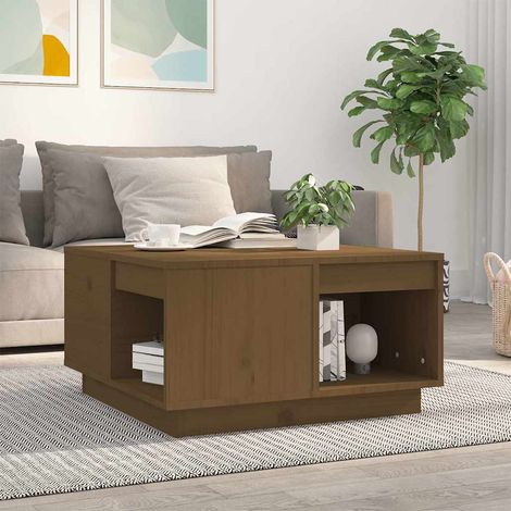 Table basse Table d'appoint pour Salon Chambre - Marron miel 60x61x32,5 cm Bois massif de pin BV282820 - BonneVie (1/5)