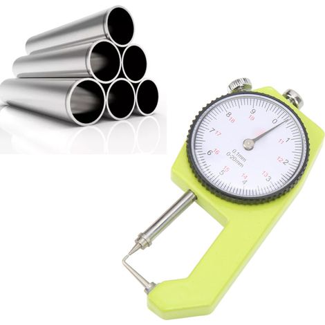 Medidor de espesor con esfera de 0 a 20 mm, medidor de espesor portátil con punta curva para tubos huecos y redondos. (1/5)