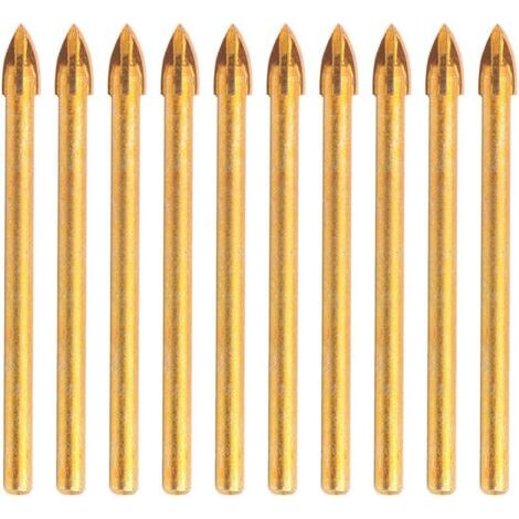 Lot de 10 forets 6 mm en carbure de tungstène avec tige hexagonale en verre, céramique, tête de lance pour miroir, porcelaine, marbre (1/3)