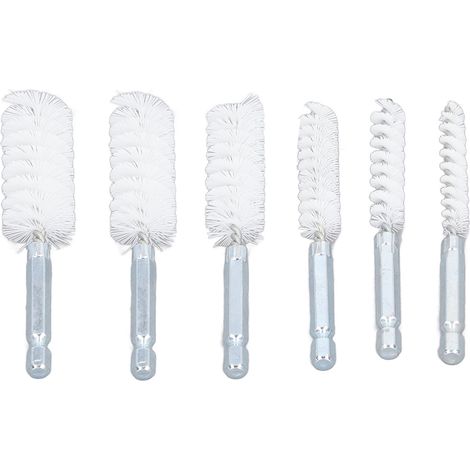 Lot de 6 brosses de nettoyage pour perceuse électrique et visseuse à percussion, en nylon blanc, 10 cm (4 po), fil torsadé antirouille, tige hexagonale de 6,35 mm (1/4 po). (1/5)