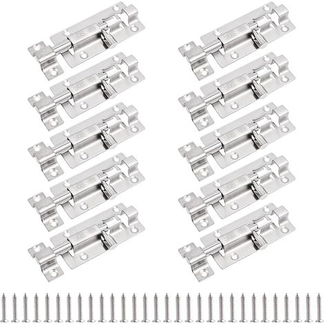 Lot de 10 Targettes de Porte 7,5cm, Loquet Porte Coulissante en Acier Inoxydable avec Vis, Verrou Targette pour Salle de Bain, Toilettes, Jardin et Abri (1/5)