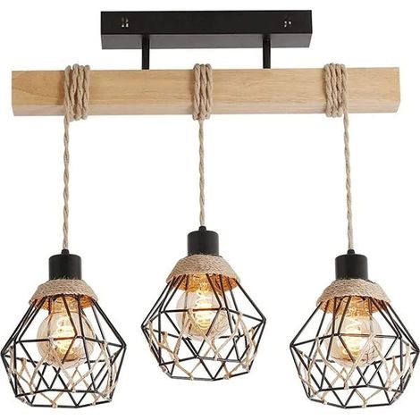 Lustre rétro à trois têtes en métal, plafonnier style campagne, suspension, éclairage d'îlot, hauteur réglable, 55 cm (1/5)