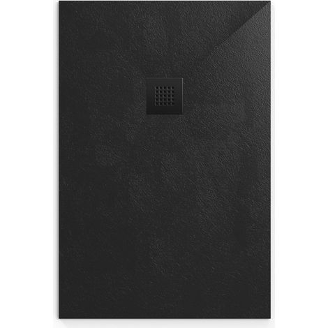 Swiss Aqua Technologies B-Way Rechteckige Duschwanne 120x80cm mit Geruchsverschluss, aus Gussmarmor, Schwarz (SATALEK12080-S)