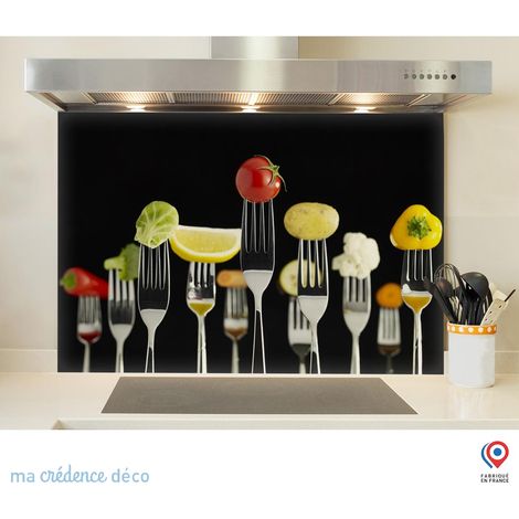 Fond de hotte : Fourchettes et aliments 2 - Verre trempé - 90 cm - 60 cm (1/5)