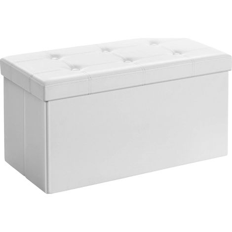 Iztoss – Coffre de rangement pliable 76x38x38 cm – Pouf repose-pieds en cuir – Capacité 80 L – Design étanche et anti-poussière – Blanc