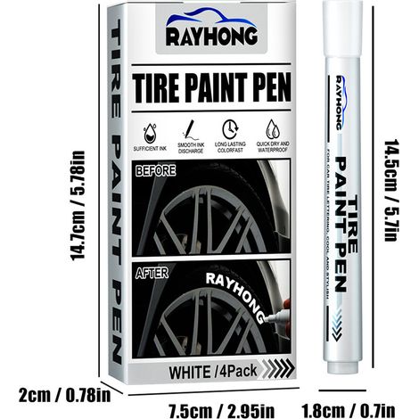 Lot de 4 marqueurs blancs pour pneus, imperméables et à base d'huile, pour le traçage des graffitis sur les pneus de voiture. (1/5)