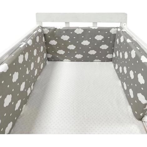 Tour de lit bébé 200 x 30 cm coussin barrière anti-collision pour berceau contour lit bébé respirant en coton nuages \u200b\u200bgris (1/4)