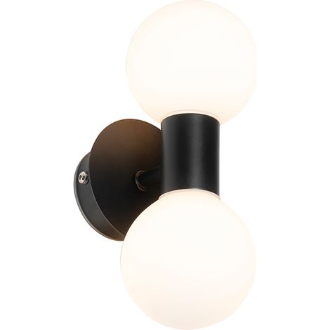 QAZQA Moderne Wandleuchte schwarz IP44 2-flammig - Cederic