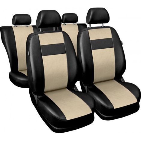 Universelle Kunstleder-Sitzbezüge für Vorder- und Rücksitze des Autos — Komplettset in Schwarz und Beige