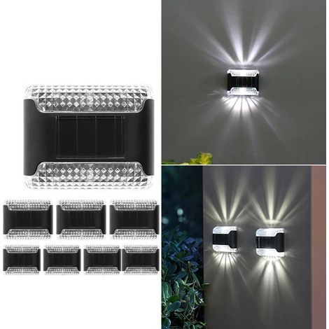 Paquet de 8 appliques solaires, applique murale extérieure haut et bas, lampe de marche LED étanche, lumières de clôture solaire pour porche de jardin (1/4)