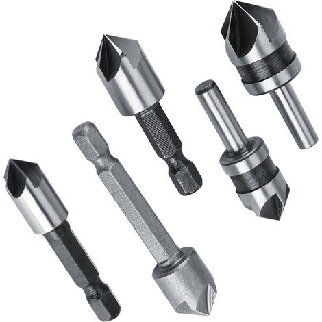 Ensemble de 5 forets à fraiser industriels HSS à 5 arêtes de coupe pour le travail du bois et le chanfreinage. (1/5)