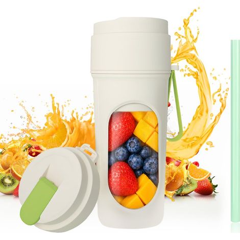 Mini Blender Smoothie, 450 ml Mixeur Portable pour Smoothie Petit Blender avec Couvercle de Voyage Rechargeable USB Mixer Portable avec 12 Lames Sans BPA pour Cuisine Sport Bureau (Vert) (1/5)