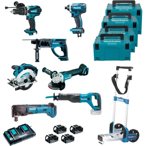 Pack 7 machines MAKITA 18V batteries 5 Ah + chariot transport DLX5039PTJ+DJR186Z+DTM51Z