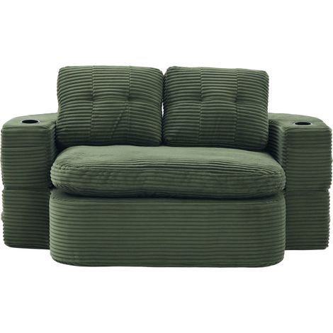 Poltrona letto 2 in 1 in velluto a coste verde con schienale alto e 2 portabicchieri HOMVRA (1/5)