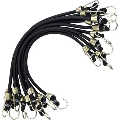 10 corde elastiche resistenti, gancio in metallo, cinghia da 26,5 cm, per campeggio, ciclismo, auto (1/5)