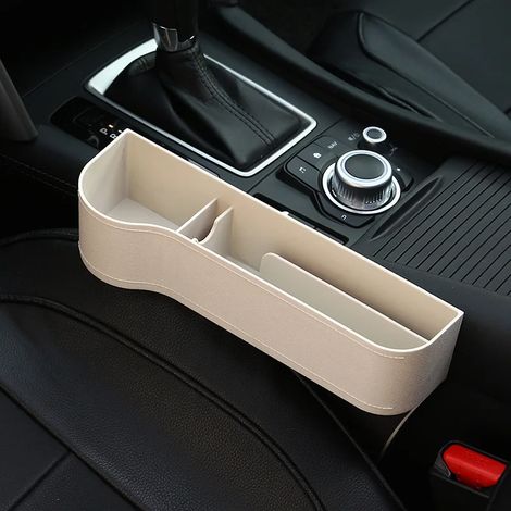 (Côté gauche beige) Organisateur de siège auto noir, boîte de rangement pour fente, accessoire auto. (1/5)