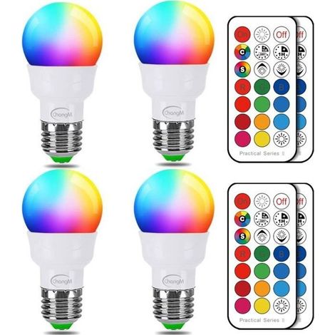 Ampoule LED - RGB - E27 - 5W - 12 Couleurs - Télécommande (Lot de 4) (1/4)