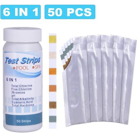 Test Strips - 6 En 1 Pour Analyse Eau Piscine Et Spa - pH Alcalinité Dureté Chlorure Libre Bromure - 50 Pièces (1/5)