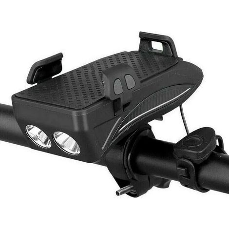 Éclairage vélo 4-en-1 – Phare avant avec support pour téléphone intégré (1/4)