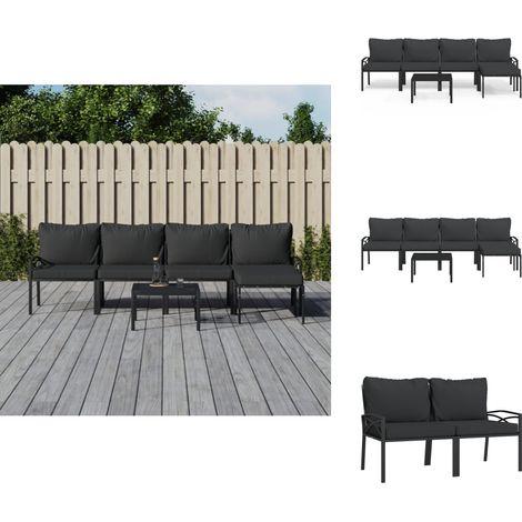 Salon de jardin 6 pcs avec coussins gris acier - Salon De Jardin - Mobilier De Jardin - Set De Salon - Ensemble De Patio - Table Basse (1/5)