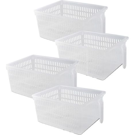 Rangement pour réfrigérateur - JUANIO - Organisateur - transparent effet maille - poignée - Lot de 4 28,7x15,9x11,4 cm (1/4)