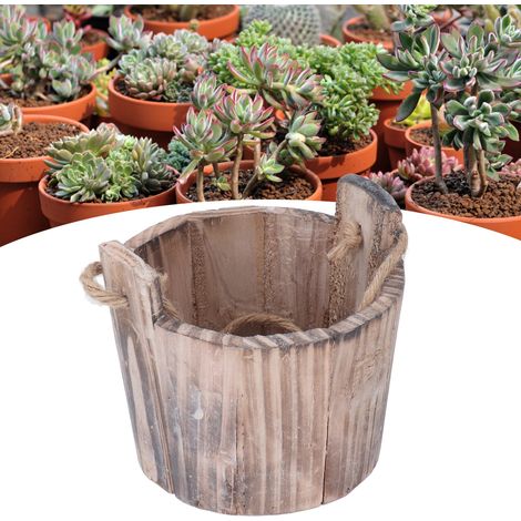Rustikaler Vintage-Pflanzkübel aus Kiefernholz in Fassform für Wand und Garten – Runder Blumentopf (13 cm) für Terrasse, Büro und Zuhause (1/5)