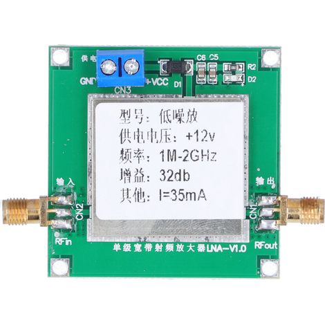 Amplificateur RF Large Bande 32dB Gain Faible Bruit 12V DC 35mA 1MHz-2GHz Module LNA avec Dissipation Thermique (1/5)