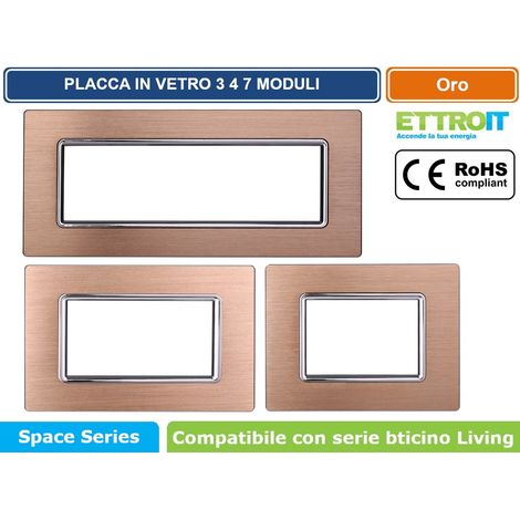 Ettroit placca compatibile Bticino Livinglight 4 moduli alluminio colore oro - LN86411 (1/4)