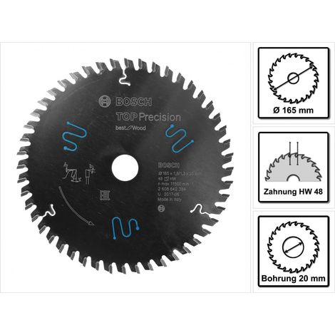 Hoja de sierra circular Top Precision Best Wood 165x20x18 48  BOSCH 2608642384 (1/5)