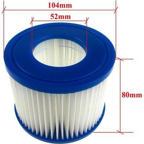 Malaka Filtre pour Spa Gonflable Taille I, II, III, VI Cartouches filtrantes compatibles (4, Taille VI : φ10 x H 8 cm, φ intérieur 5,2 cm) (1/3)