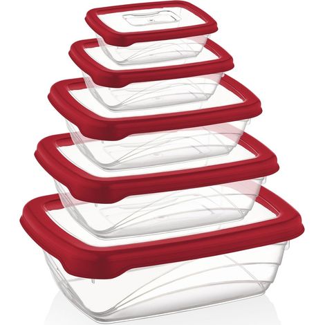 Herzberg Juego de cajas Bio Saver de 5 piezas rojo (1/5)